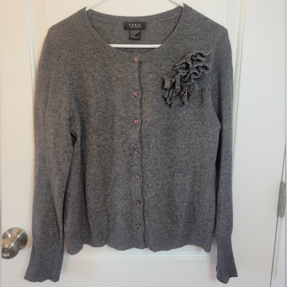 Forte Cashmere Charcoal Gray Cardigan
